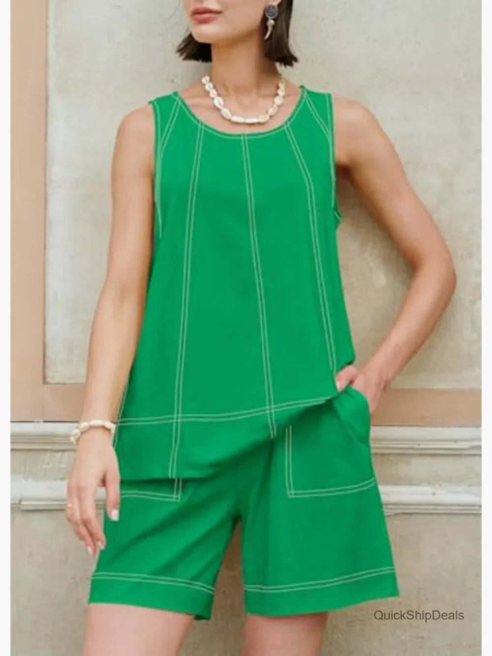 Sleeveless Tank Top and Shorts Matching Set with Pockets